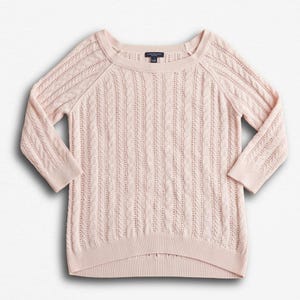 American Eagle Pink Cable Knit Sweater Womens Medium Y2K Pointelle 3/4 Sleeve