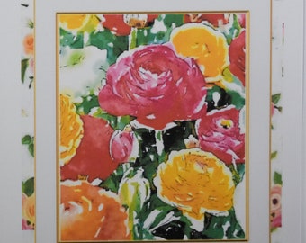 Ranunculus Showing off their Beautiful Watercolor Paintings - Notecards