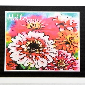 Artistic Sponge and Ink Paintings of Zinnias - Notecards