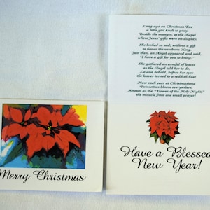 Painted Poinsettia with Poinsettia History inside - Notecards