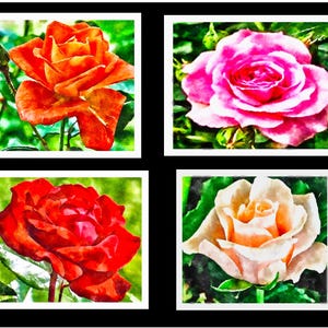 4 Watercolor Artsy Roses for YOU - Notecards