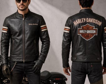 Men's Black Genuine Cowhide Leather Motorcycle Jacket, Harley Style Racing Biker Jacket, Vintage Rider Leather Coat