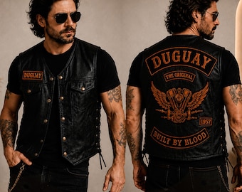 Personalized Leather Motorcycle Vest, Custom Biker Vest, Embroidered Motorcycle Club Vest, Custom Name Patch, Men’s Leather Riding Vest