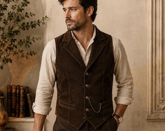 Men's Distressed Brown Suede Leather Vest, Vintage Biker Motorcycle Waistcoat, Western Cowboy Vest, Christmas Gift for Him