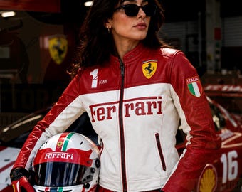 Women’s Red Racing Genuine Leather Jacket, Motorsport Biker Jacket, Y2K Moto Jacket, Vintage Motorcycle Jacket, Red Leather Racer Coat