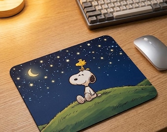 Snoopy and Woodstock Stargazing Mouse Pad | Rectangle Desk Mat