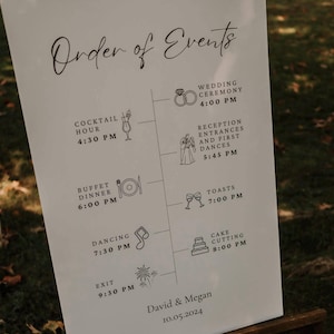 Wedding Day Order of Events, Timeline, Ceremony, Reception, Itinerary Sign (Digital Download)