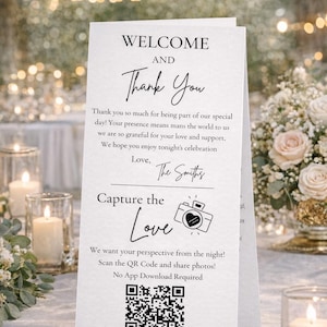 Wedding Reception Program, Thank You Guests Card, Photo QR Code Link Card (Digital Download)