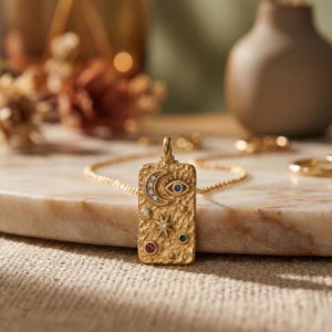 Gold Necklace and Ring Gift Set for Women | Celestial Moon Star Pendant | 18K Gold Plated Waterproof Jewelry | Birthday Anniversary Gift