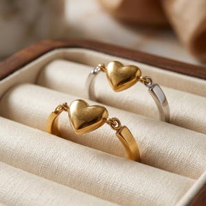 Trendy Heart Ring 2025 Minimalist Gold Ring for Women Waterproof Everyday Ring Puffy Heart Charm Hypoallergenic Stackable Ring