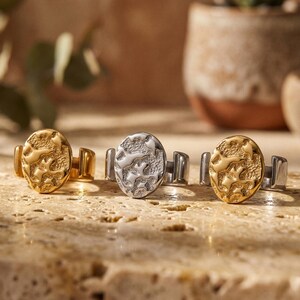 Planet Relief Oval Ring 18K Gold Plated Celestial Jewelry Waterproof Stainless Steel Statement Ring Unique Gift for Her