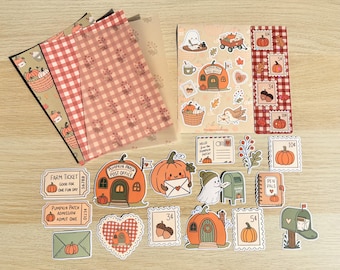 Pumpkin Patch Penpals Journaling Kit, Fall Junk Journal Supplies, Holographic Bookmark (Handmade)