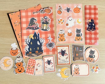 Hand-Drawn Halloween Journaling Kit, Spooky Stationery, Scrapbook Supplies (Holographic)