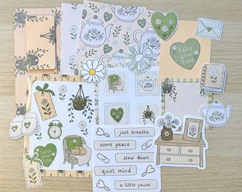 Peachy Notes Slow Morning Notes July Snail Mail Club, Journaling Paper & Sticker Kit
