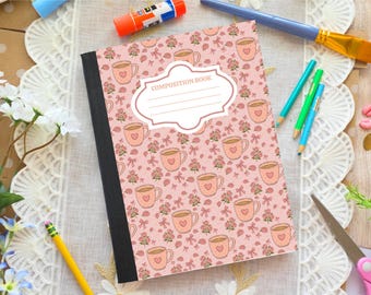 Personalized Composition Notebook, Hand Drawn Art Journal, Custom Stationery Gift