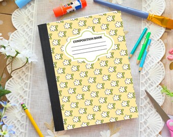 Personalized Composition Notebook, Hand Drawn Floral Art, Custom School Journal, Stationery Gift