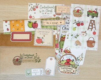 Contentment in Christ Journaling Kit, Faith Snail Mail Stickers, Devotional Card