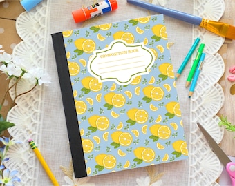 Personalized Composition Notebook, Hand Drawn Lemon Art, Custom School Journal, Stationery Gift
