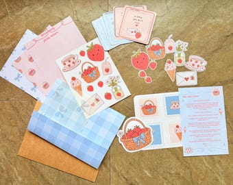 Strawberry Picnic Letters Stationery Kit – Coquette Pen Pal Happy Mail Journal Supplies