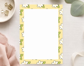 Summer Floral Notepad: 5x7 Hand Drawn Floral Stationery Pad, 30 Pages