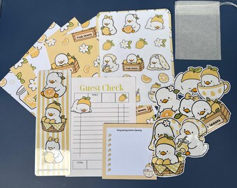 Lemon Ducks Journal Kit | Whimsical Duck Ephemera, Stickers, Bookmark, Notepad