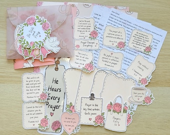 Christian Journaling Kit, Prayers Peonies Faith Snail Mail, Prompts Stickers Bookmark
