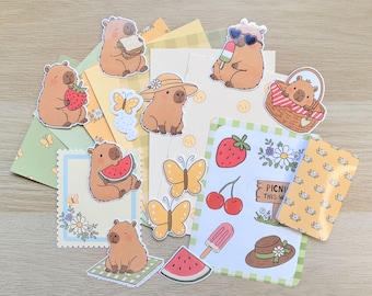 Capybara Picnic Journaling Kit, Kawaii Stationery with Vellum, Stickers & Magnetic Bookmark