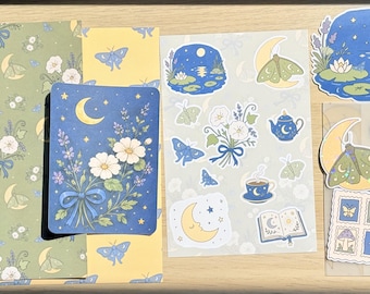 Night Garden Journaling Kit, Hand Drawn Stickers, Ephemera, Decorative Paper