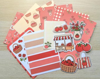 Hand Drawn Tomato Stationery Kit, Summer Garden Journal Papers, Stickers