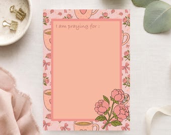 Peonies Prayer Notepad: 5x7 Hand Drawn Christian Prayer Pad, 30 Pages