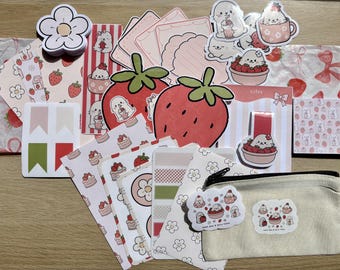 Seal Strawberry Journaling Kit, Hand Drawn Stationery Set, Seal Stickers, Notepads, Bookmark, Sticker Flakes