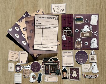 Kit de anotações da Livraria Fantasma, adesivos de Halloween para diário, artigos de papelaria com temática de livros fantasmas, marcador de páginas e outros itens decorativos.