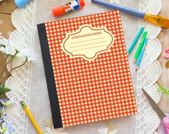 Personalized Composition Notebook, Hand Drawn Art, Custom School Journal, Stationery Gift