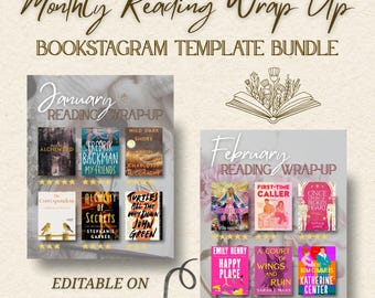Bookstagram Canva Template Bundle, Monthly Reading Wrap-up Reviews