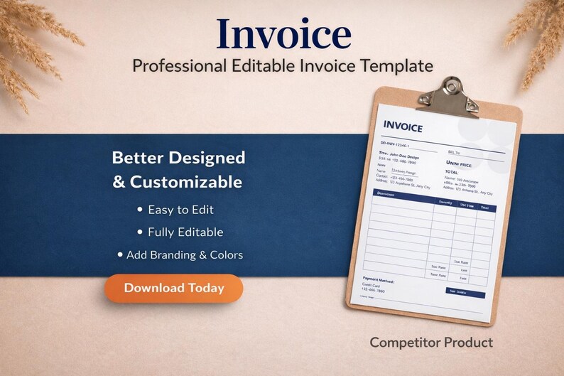Editable Invoice Template for Small Business, Custom Order Form ...