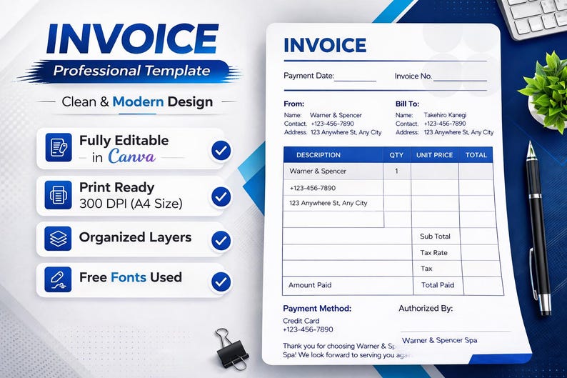 Editable Invoice Template for Small Business, Custom Order Form ...