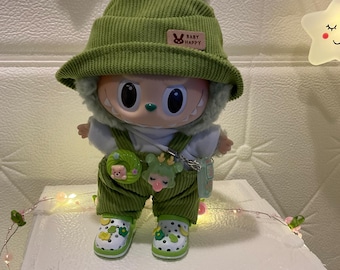 17cm Plushie Green Corduroy Bibs & Hat/Accessories
