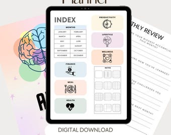 ADHD Digital Planner , Undated productivity planner for ipad, wellness & finance Organiser