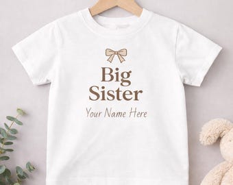 Personalized Big Sister Bow Name Shirt | Toddler Tee, Sibling Reveal Outfit