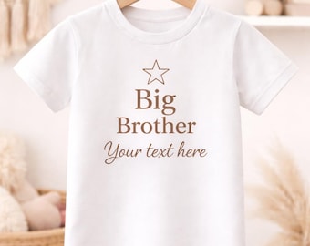 Personalized Big Brother Toddler Tee | Neutral Star Sibling Announcement Shirt