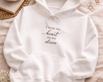 Heart Sleeve Hoodie | Script Graphic Sweatshirt, Warm Cotton-Poly Blend