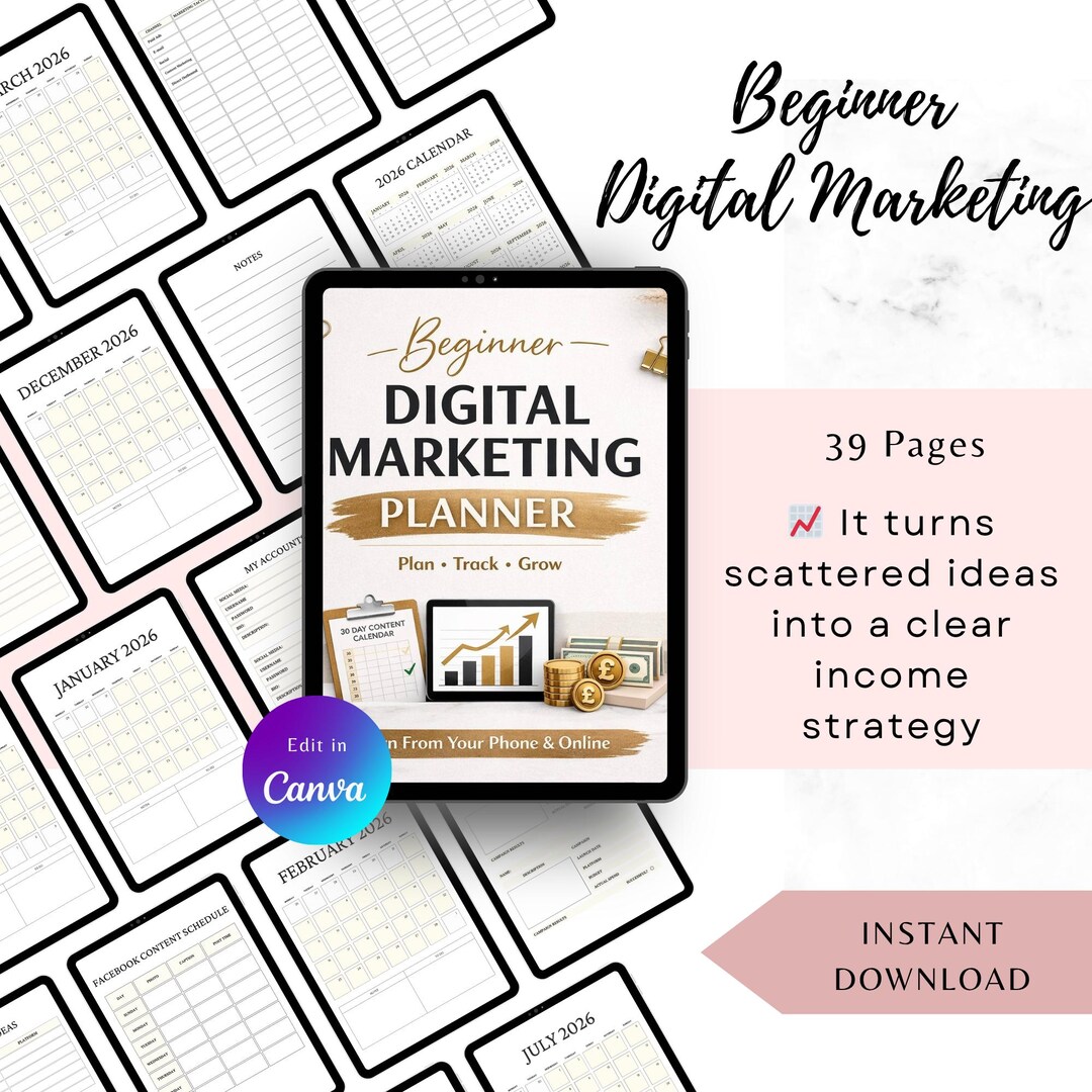Beginner Digital Marketing Planner, Content Social Media Tracker ...