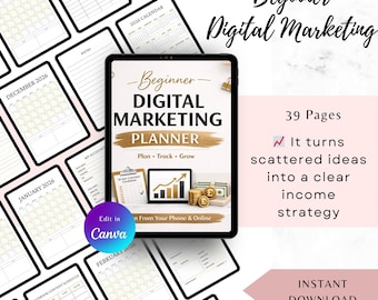 Beginner Digital Marketing Planner, Content Social Media Tracker (Digital Download)