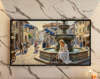 Zestaw 5 grafik do telewizora Samsung Frame w stylu Moneta „Słabki dzień z moim kotem”, 4K do pobrania w formacie cyfrowym [la07-5s]