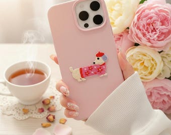 Embroidered Puppy Phone Case: Litchi PU Leather Korean Cartoon Cover for iPhone