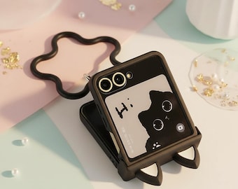 Black Cat Ears Flip Phone Case for Galaxy Z Flip, Motorola Razr Models