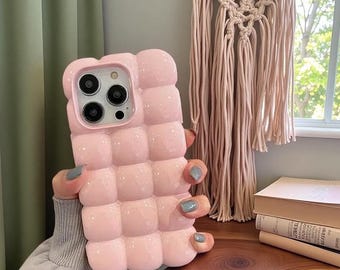 3D Block Lattice iPhone Case: Glossy Silicone Shockproof Cover iPhone 16 15 14 13