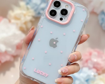 Polka Dot Wave Jelly iPhone Case: Korean Candy Contrast Cover (iPhone 13-17)