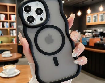 Frosted Curly Wave iPhone Case Magnetic Wireless Cover for iPhone 17/16/15 Pro Max