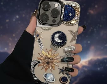 Abstract Sun Moon iPhone Case: Celestial Painting Shockproof Cover iPhone 16 15 14 13